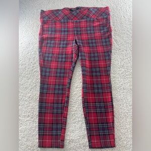 Torrid Red Black Plaid Pixie Ponte Luxe Skinny Pants Plus Size 3X Stretch EUC